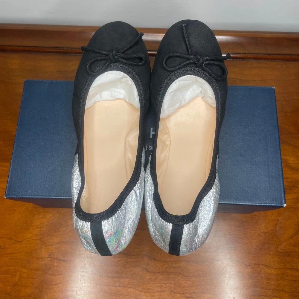 Cole‎ Haan Manhattan Demi Ballet Flats Black Silver Metallic Casuals Womens 5.5B